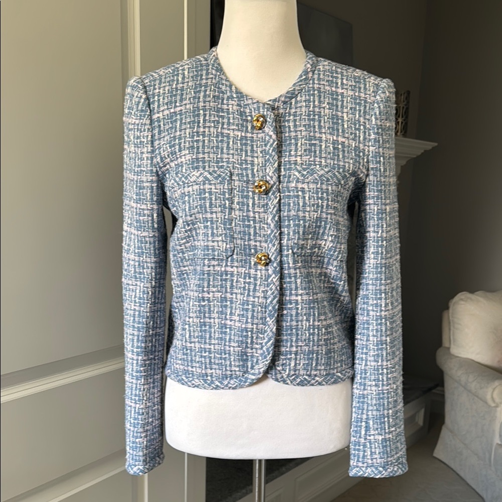 NWT Derek Lam 10 Crosby Blue Bouclé Short Jacket Sz 2